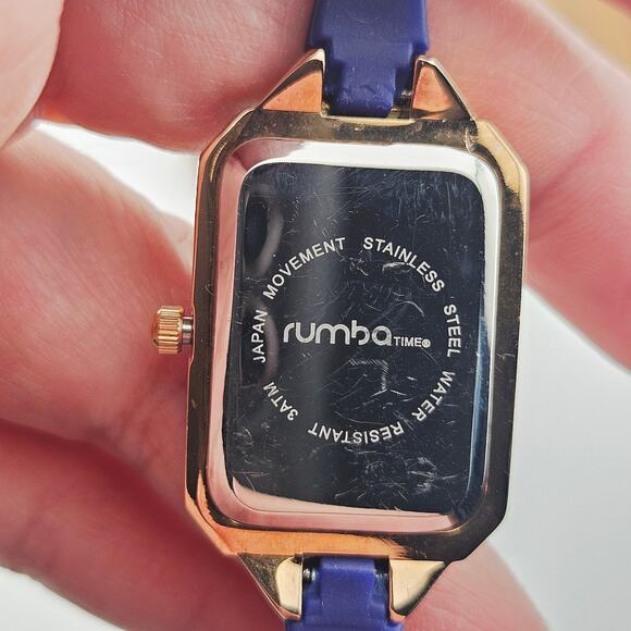 Rumba Watch Gold Tone With Cobalt Blue Thin Silicone Band Bold Futuristic Casual - Picture 6 of 6